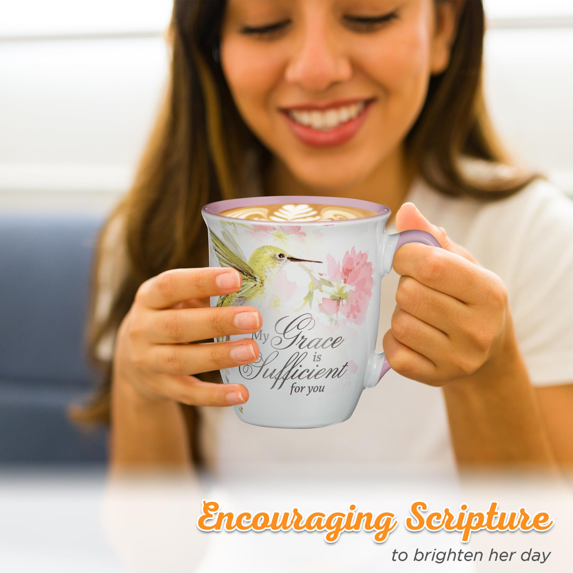 Christian Art Gifts Pink and white floral mug side view ideal for tea time
