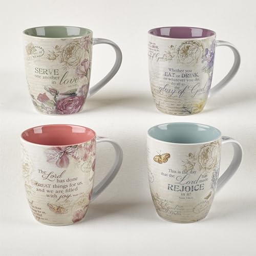 Christian Art Gifts purple Lilac mug with purple interior and floral motif