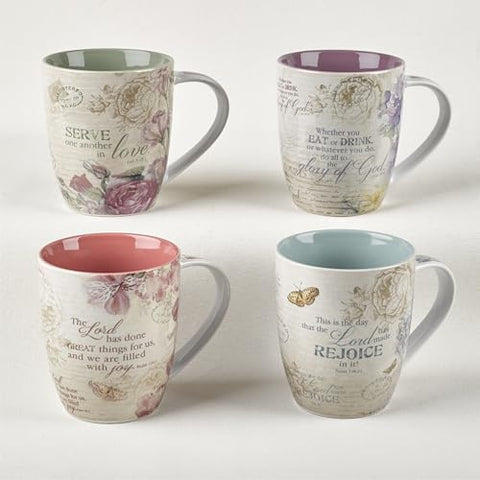 Christian Art Gifts purple Lilac mug with purple interior and floral motif