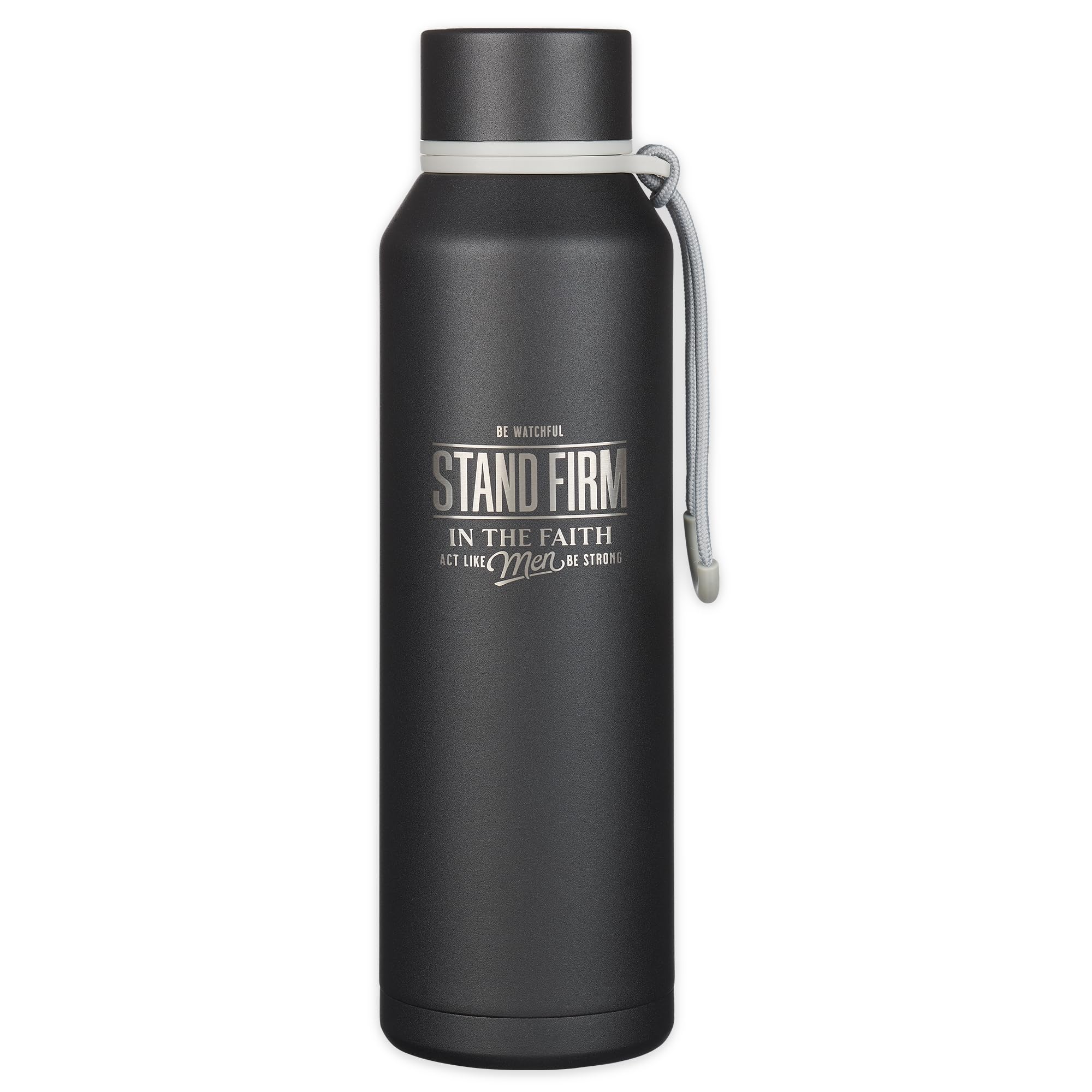 Christian Art Gifts stainless steel bottle with stand firm engraving for daily motivation.