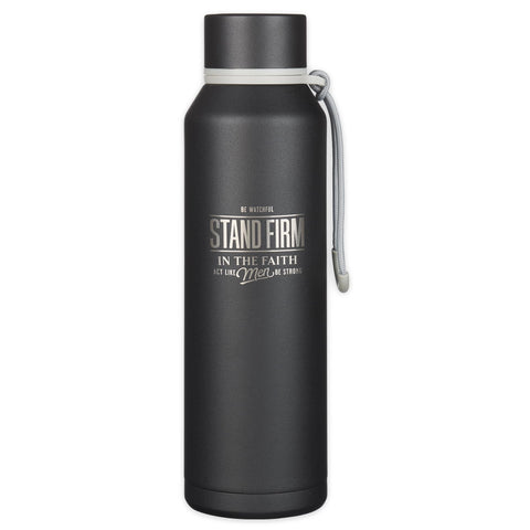 Christian Art Gifts stainless steel bottle with stand firm engraving for daily motivation.