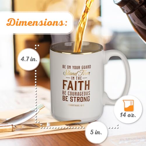 Christian Art Gifts Stand Firm mug back view displaying dual scripture message for encouragement.