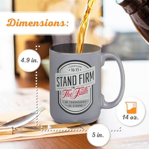 Christian Art Gifts Stand Firm mug back view highlighting framed verse design