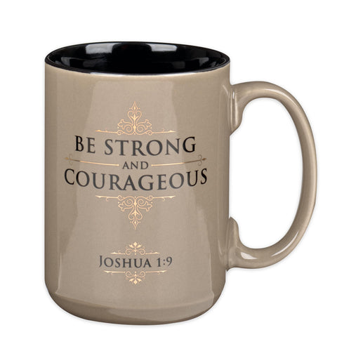 Christian Art Gifts strong-courageous mug front view with bold verse for daily inspiration
