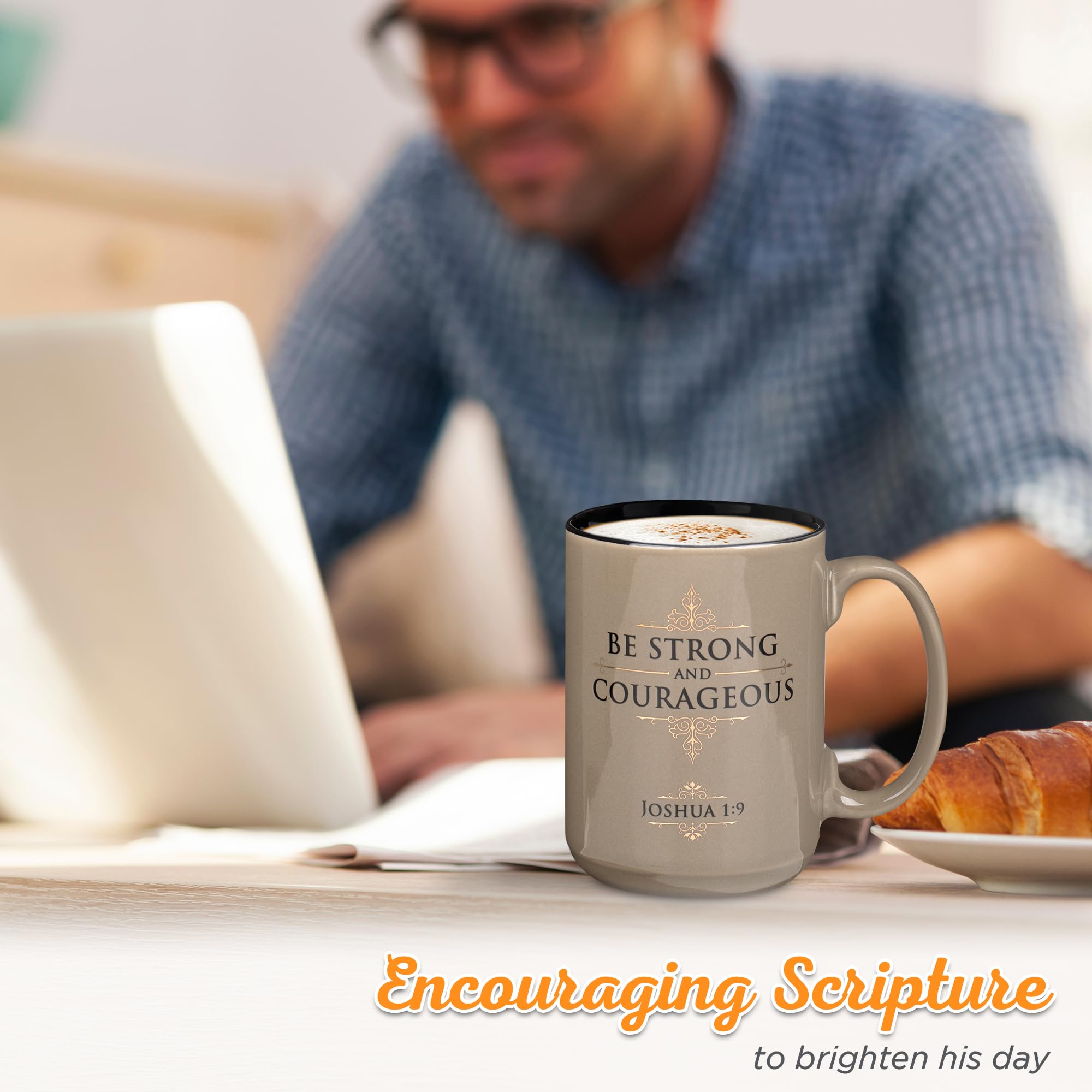 Christian Art Gifts mug with gold foil detailing on tan black and gold finish