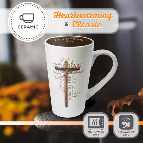 Christian Art Gifts tall latte mug 6-inch, comfortable grip for mornings.