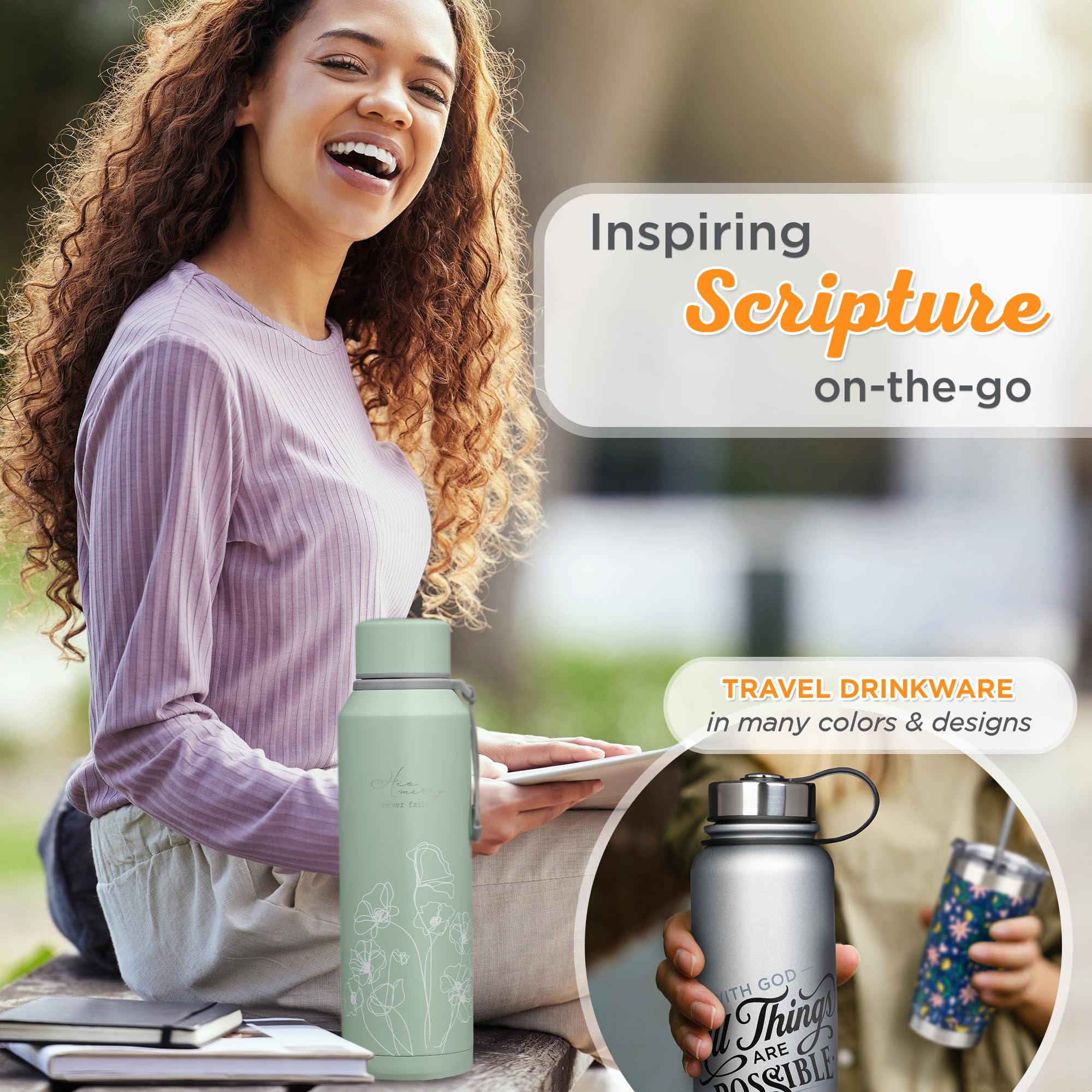 Christian Art Gifts travel-friendly bottle with woven loop for easy carrying