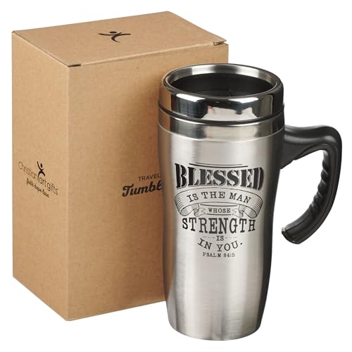 Christian Art Gifts travel mug double-wall insulation preserves temperature during travel.