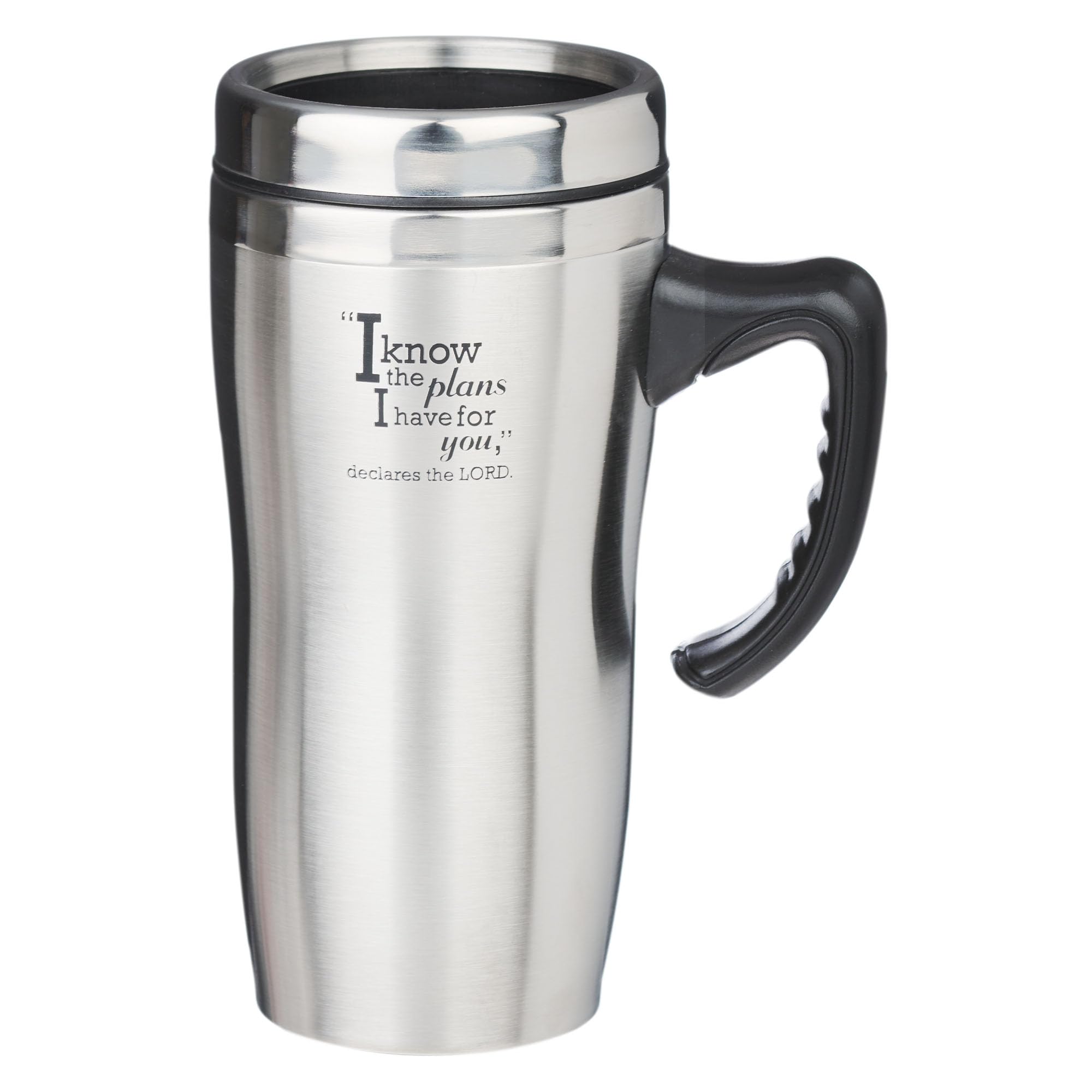 Christian Art Gifts travel mug handle close-up showing grip and durability