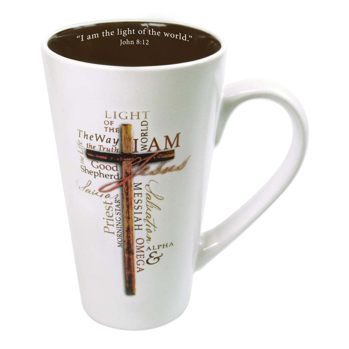 Christian Art Gifts white stoneware mug front view, ideal for daily coffee.