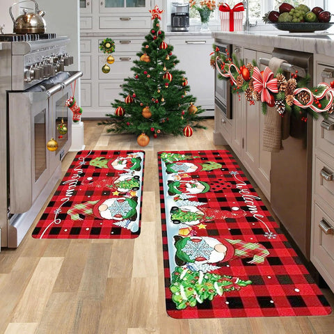 Christmas Snowman Decor Mat with Holly Berries for kitchen or hallway.