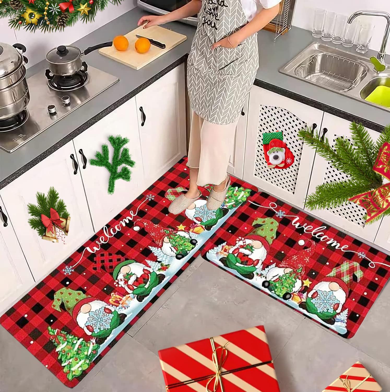 Christmas Snowman Floor Mat for hallway 16x47 protects entryways.