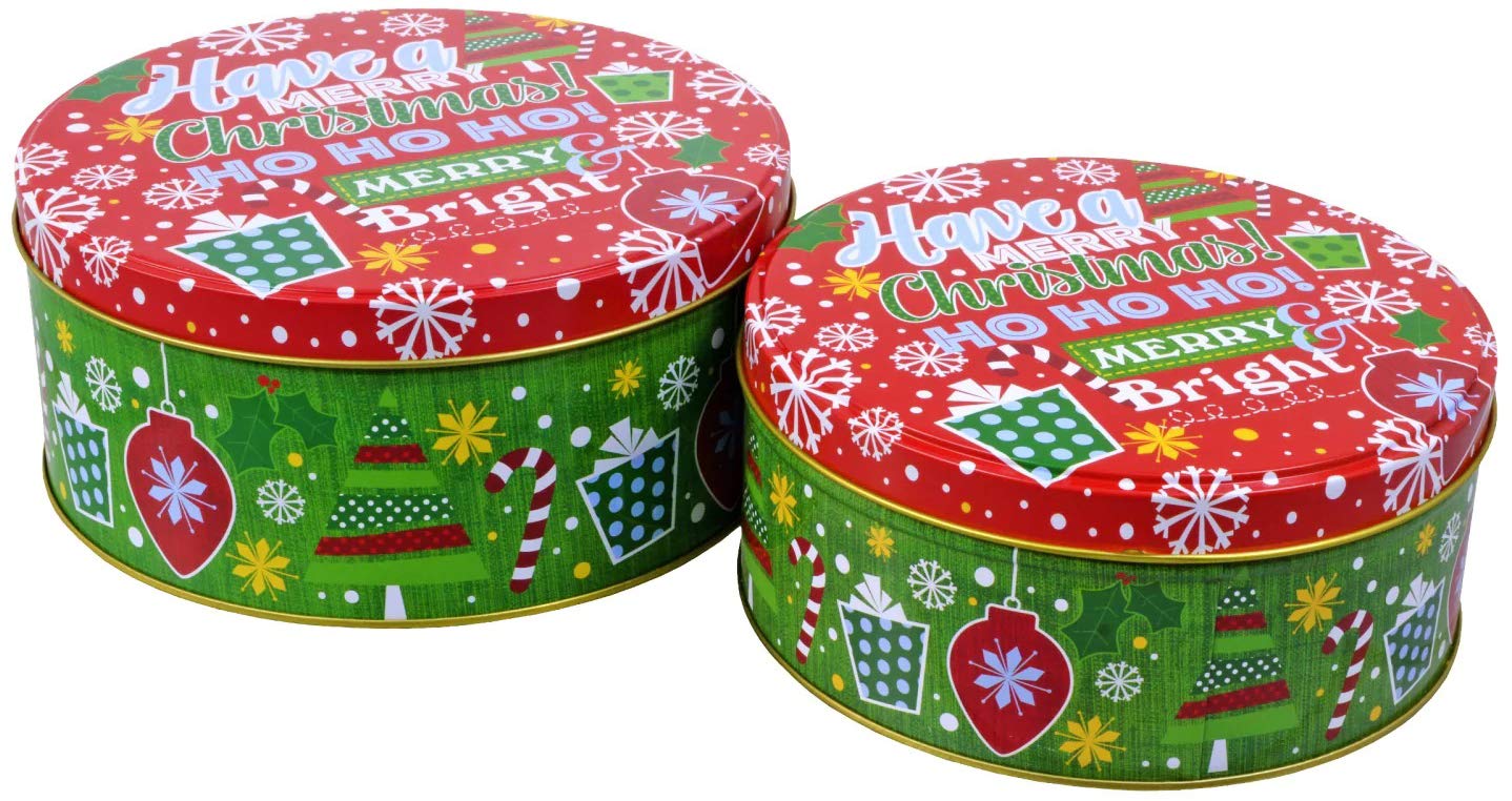Christmas House metal tin with lid for secure cookie storage