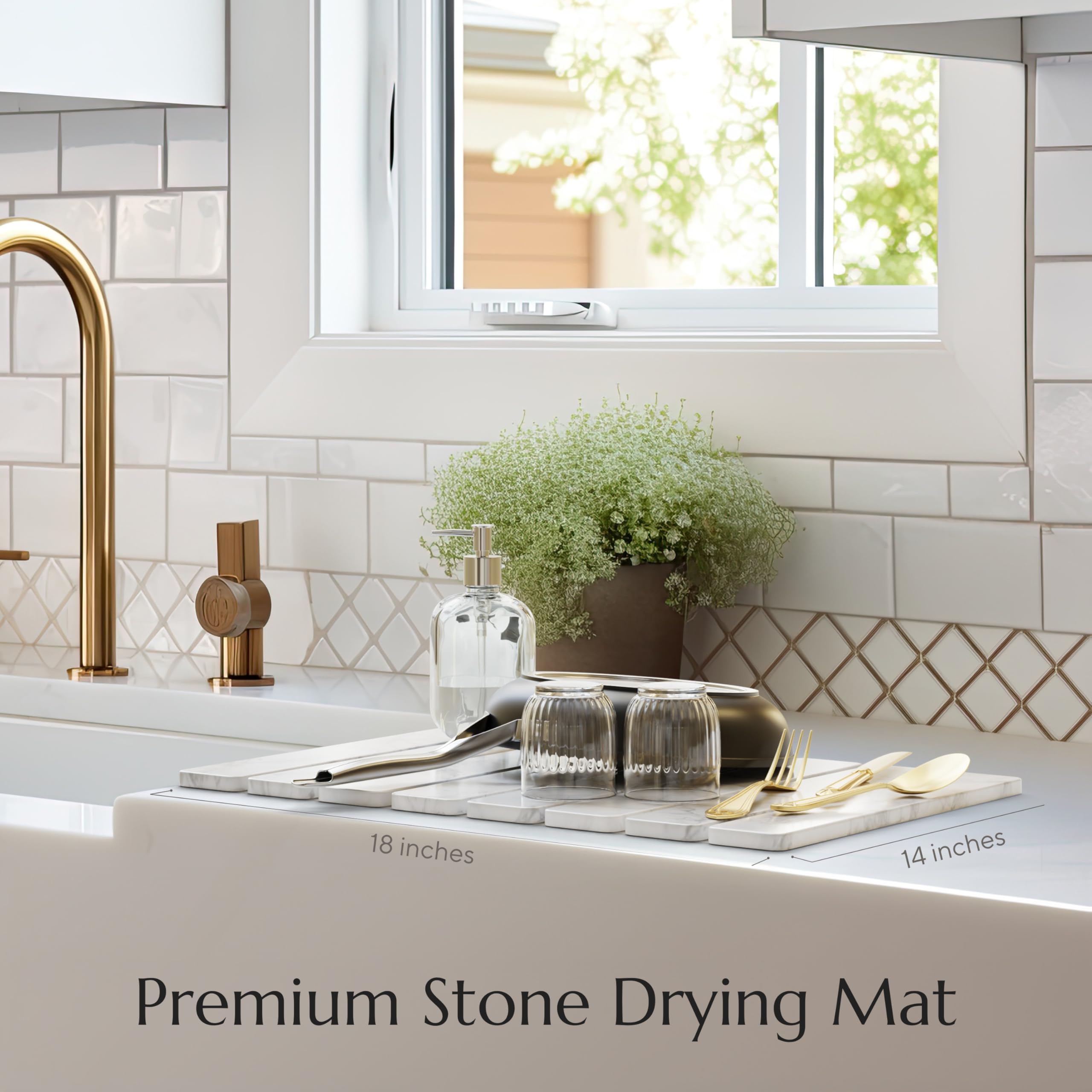 Chrome Club Stone Drying Mat with non-slip mesh stabilizing on the counter.