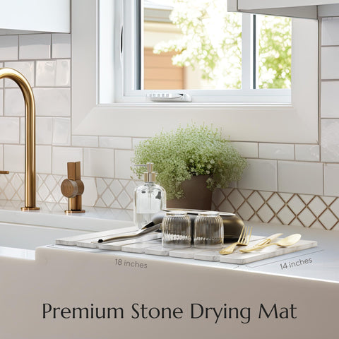 Chrome Club Stone Drying Mat with non-slip mesh stabilizing on the counter.