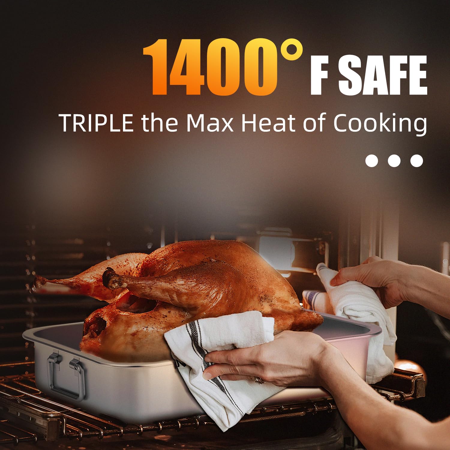 Chrysovereign non-coated food-safe turkey pan for pristine flavor during roasting