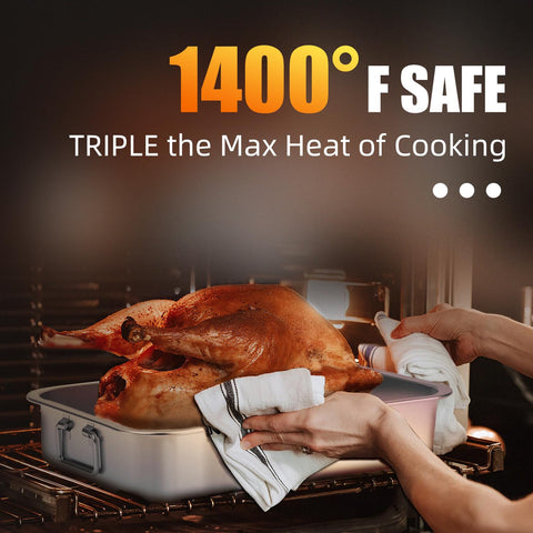 Chrysovereign non-coated food-safe turkey pan for pristine flavor during roasting