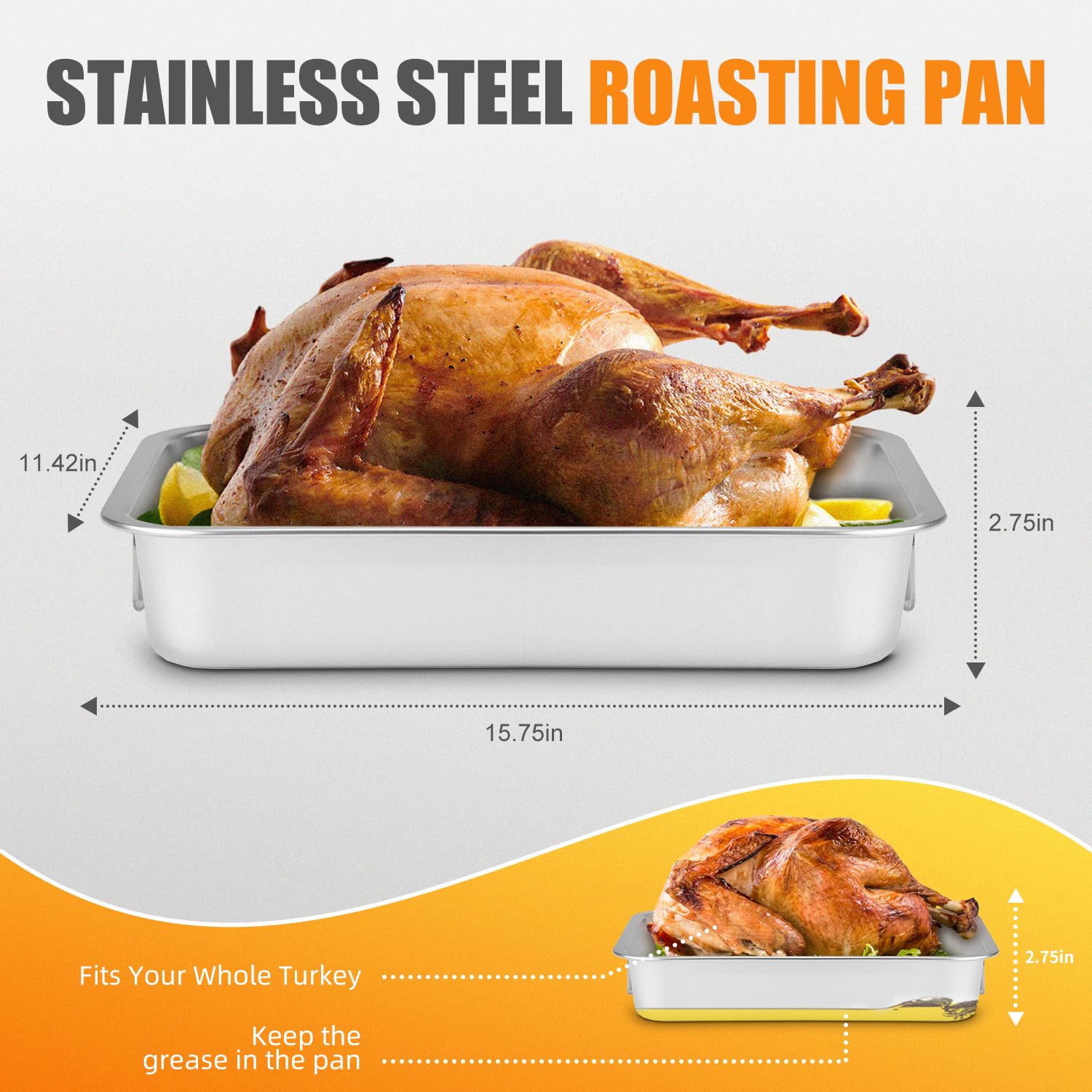 Chrysovereign stainless steel turkey pan with rack supporting even cooking