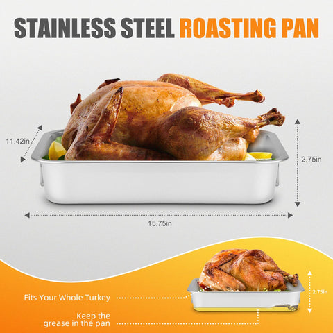 Chrysovereign stainless steel turkey pan with rack supporting even cooking