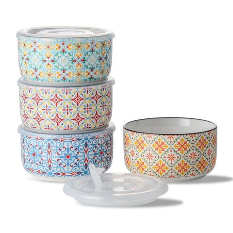Chubacoo ceramic bowls with lids, 20 oz, ideal for meal prep and portion control