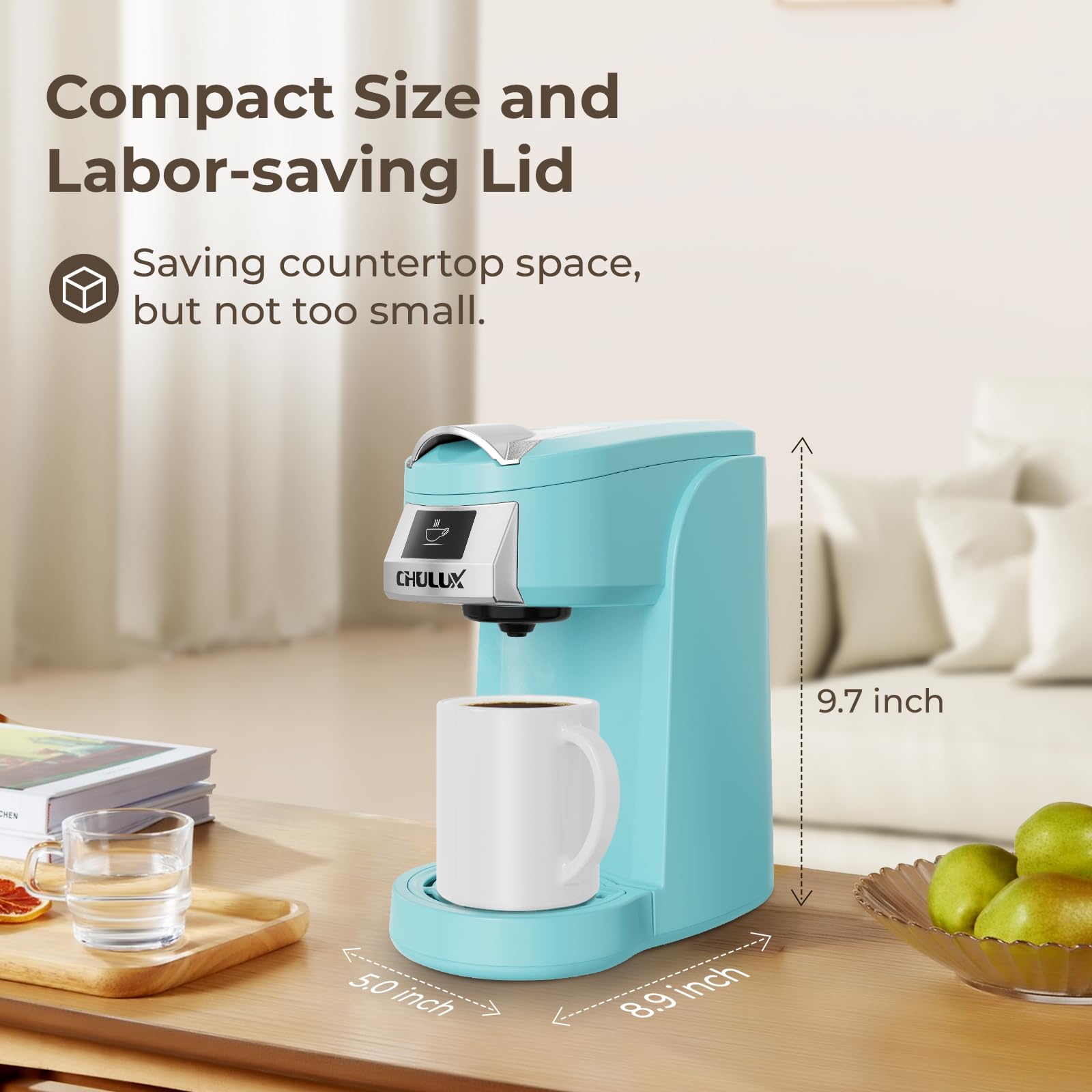 CHULUX Aqua coffee maker ready to brew with cup