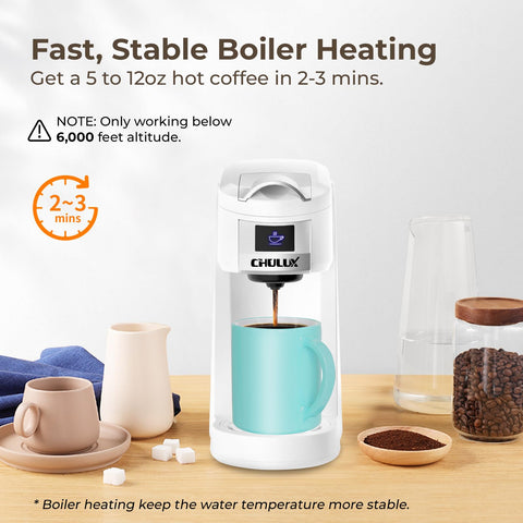 CHULUX Classic brew action shows fast, convenient single-serve coffee.