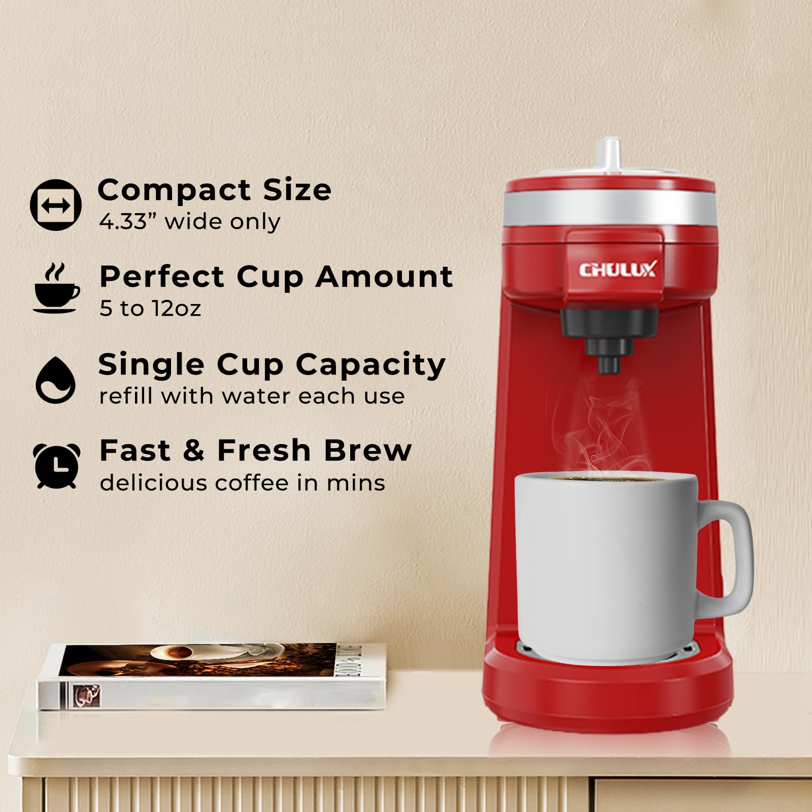 CHULUX compact K-Cup machine with slim profile for small-space kitchens.