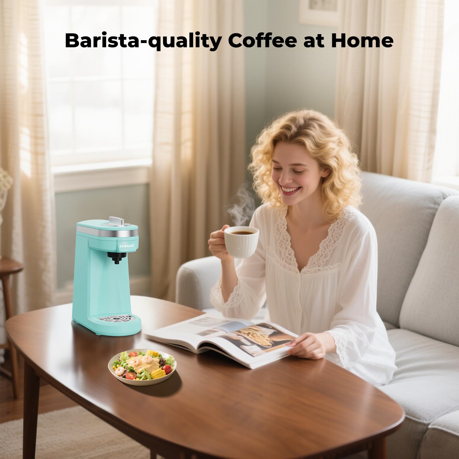 CHULUX Mini Coffee Maker adjustable drip tray supports various mug sizes