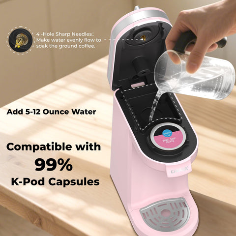 CHULUX dusty rose unit with adjustable drip tray for 5.7-inch mugs.