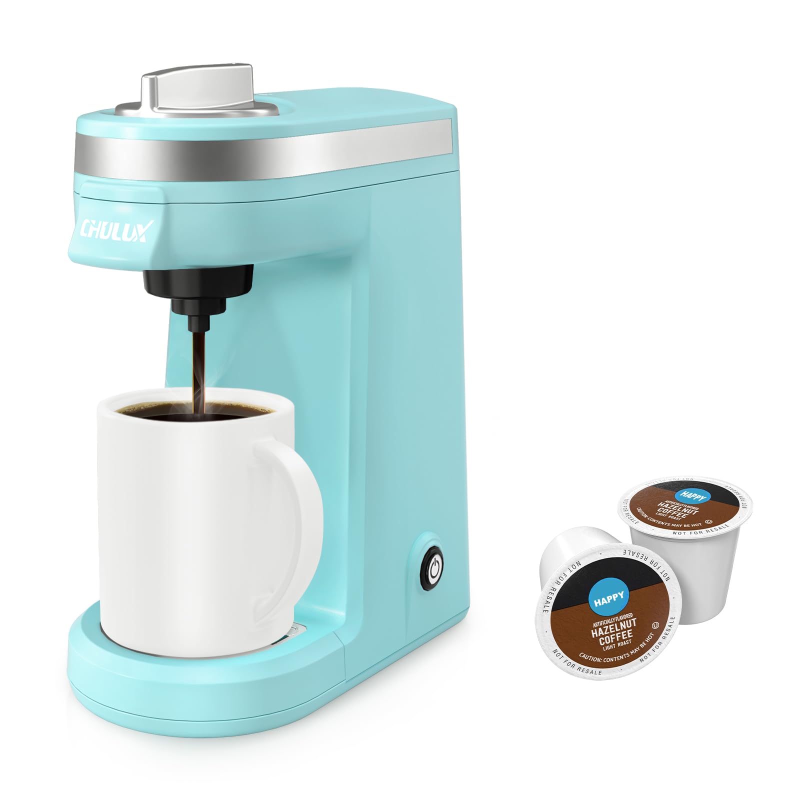 CHULUX Mini Coffee Maker Aqua front view shows compact countertop design ideal for small spaces