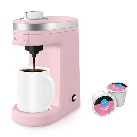 CHULUX mini coffee maker in dusty rose; compact design for quick single-serve mornings.