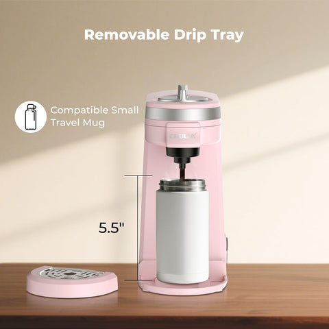 CHULUX dusty rose machine fits into small kitchens and hotel rooms.
