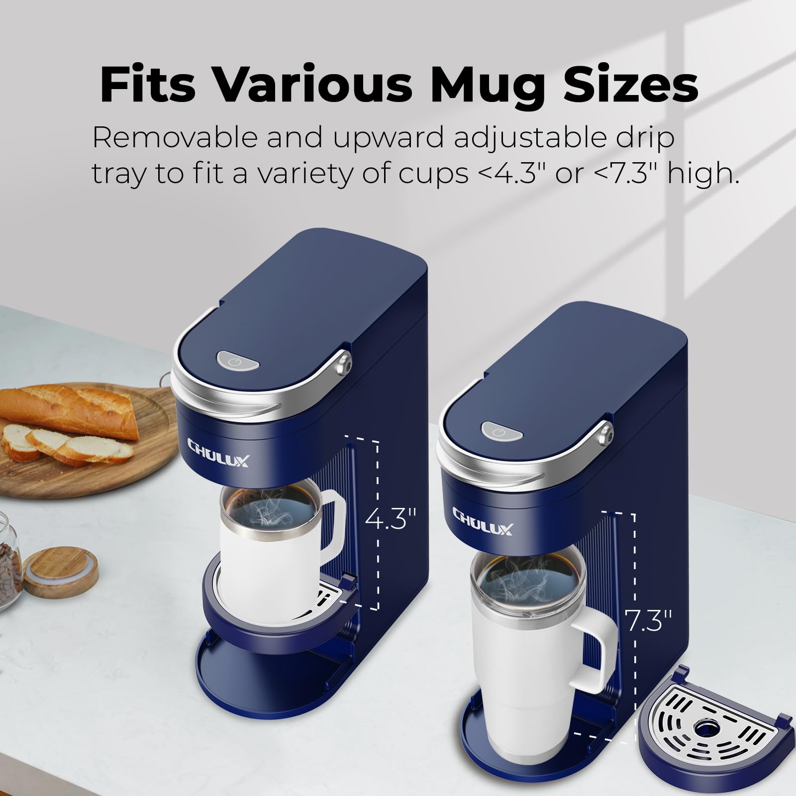 CHULUX Slim compact design navy side view, space-saving kitchen essential.