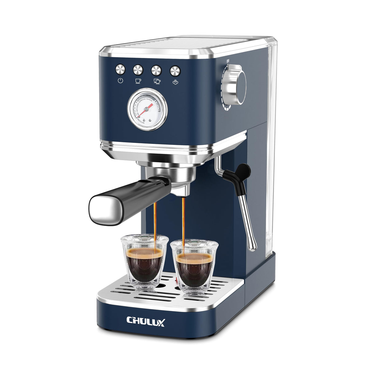 CHULUX Slim Espresso Machine front view showcasing compact design for small kitchens.