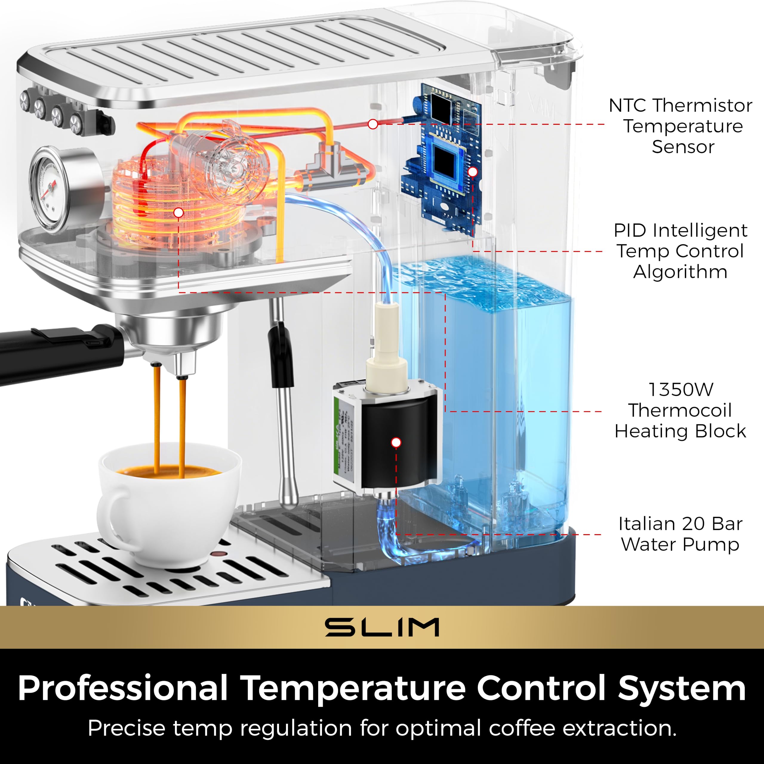 CHULUX Slim Espresso Machine portafilter attachment ready for quick espresso.