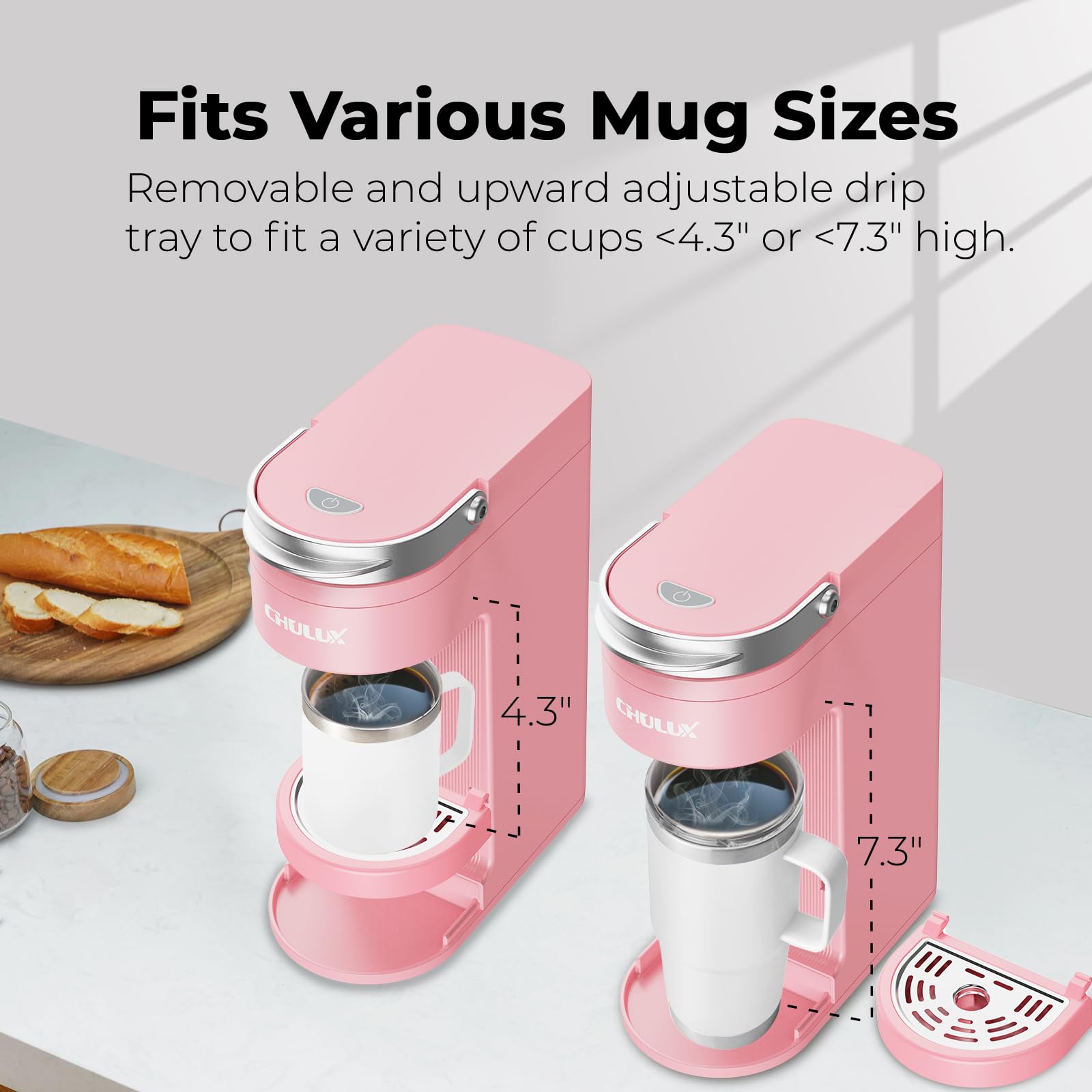 CHULUX Slim Coffee Maker compact width demonstrates space-saving design for small kitchens.