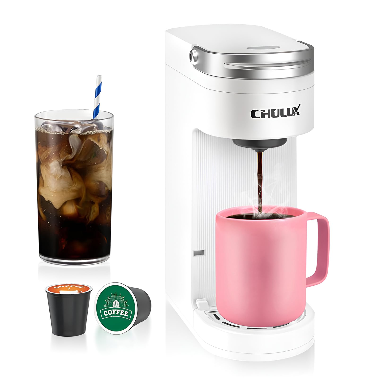CHULUX slim coffee maker front view, compact for small spaces.