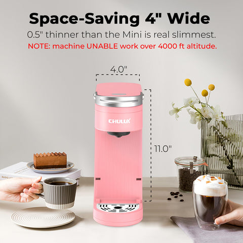 CHULUX Slim Single Serve Brewer positioned with travel mug up to 7.3 inches.