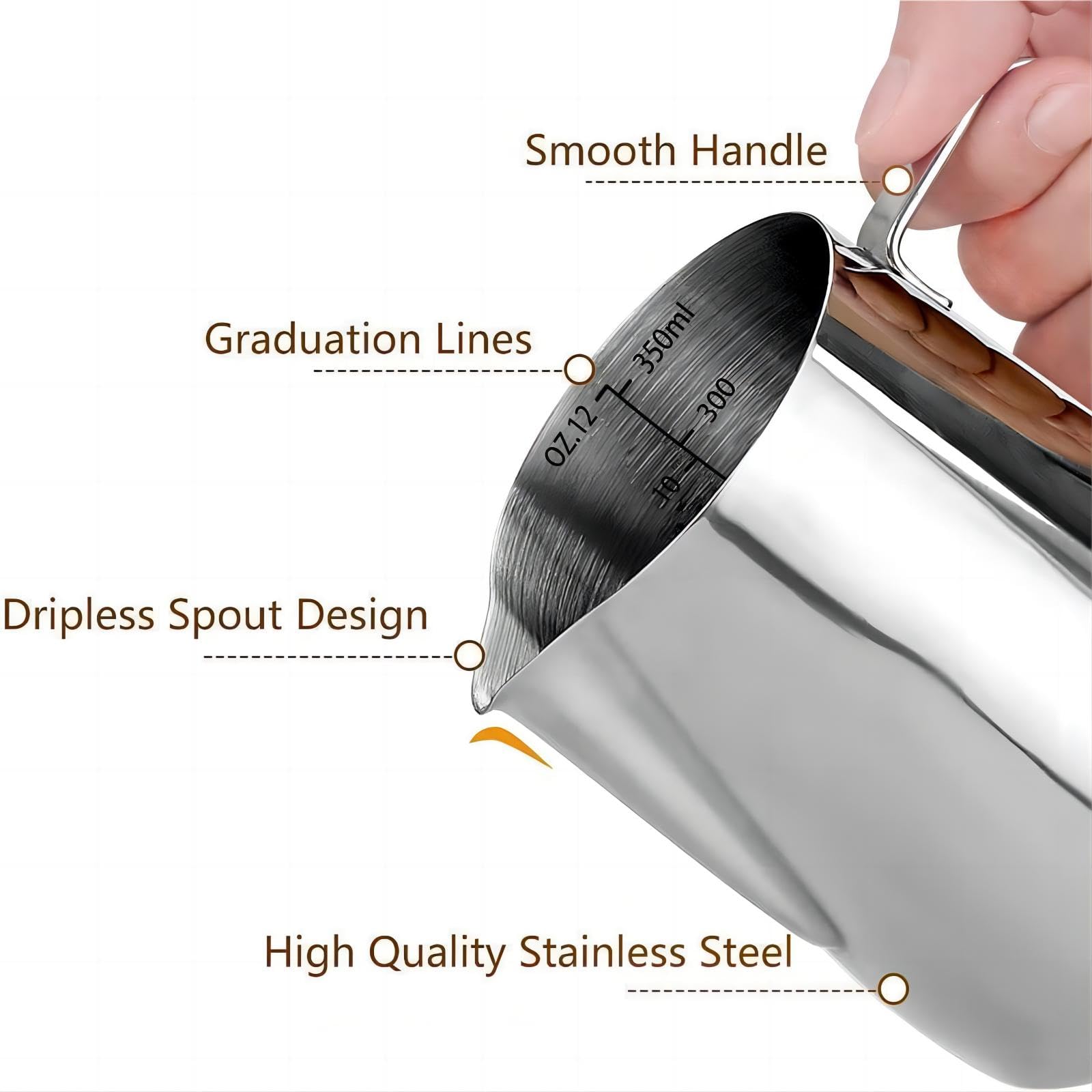 CHULUX stainless steel frothing jug with ergonomic handle for comfortable pouring