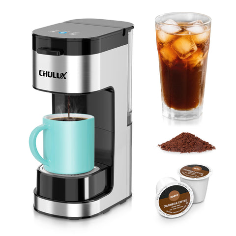 CHULUX Upgrade single-serve coffee maker front view, compact for small kitchens.