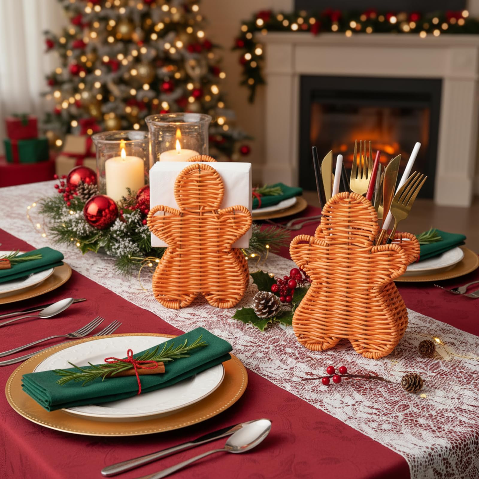 Chunful gingerbread napkin holder on table keeps napkins tidy and accessible.