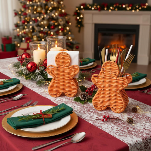 Chunful gingerbread napkin holder on table keeps napkins tidy and accessible.