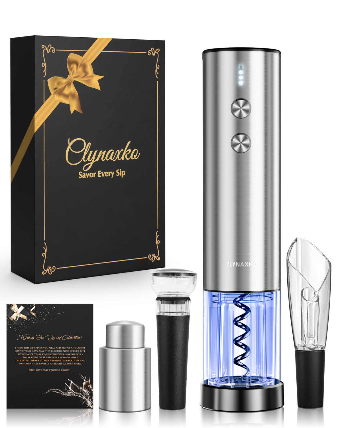 Chunyee electric wine opener set with foil cutter for effortless cork removal and serving.