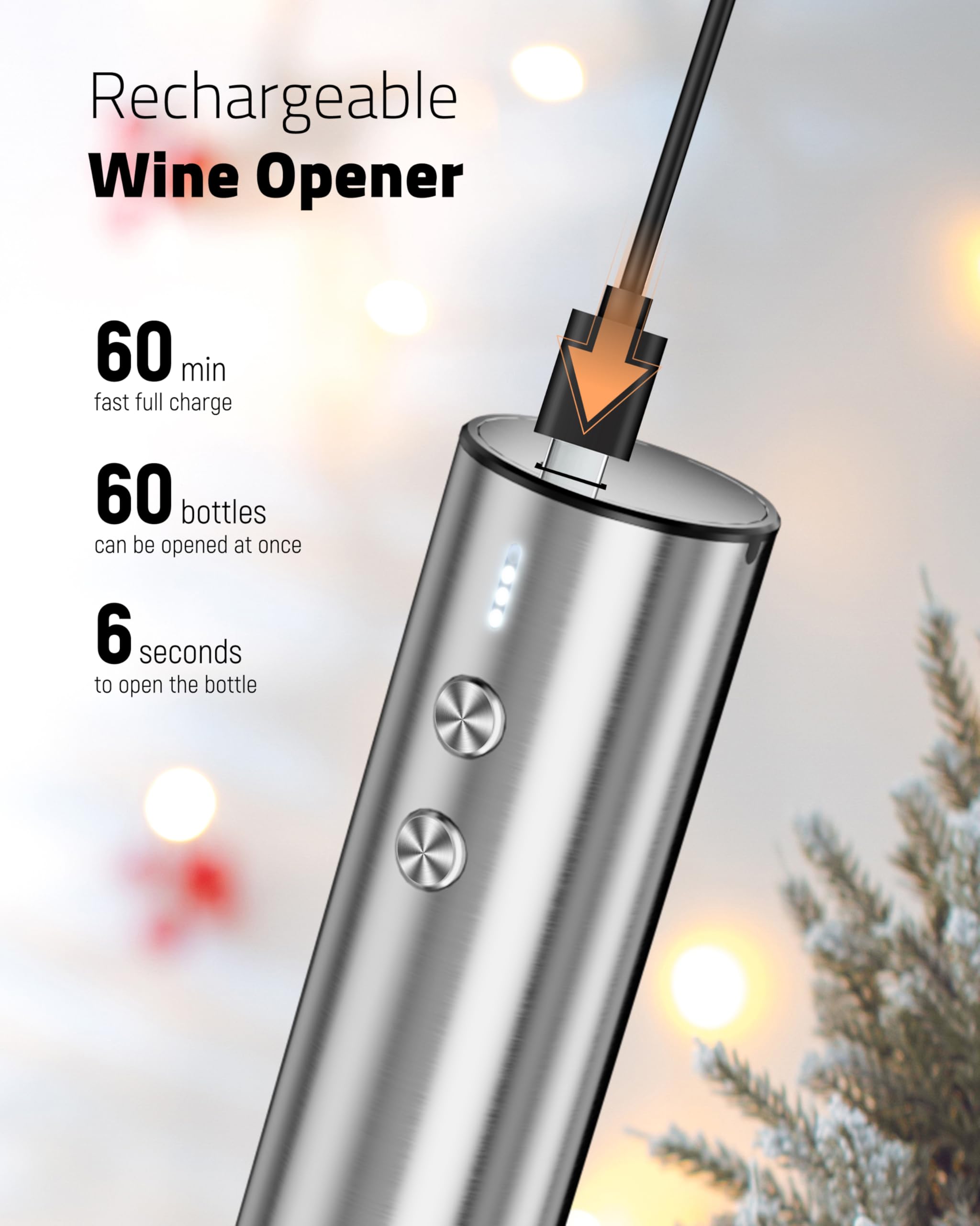 Chunyee electric wine opener set with wine aerator to enhance aroma during pours.