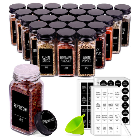 Churboro 25-spice jars in square glass for tidy kitchen organization