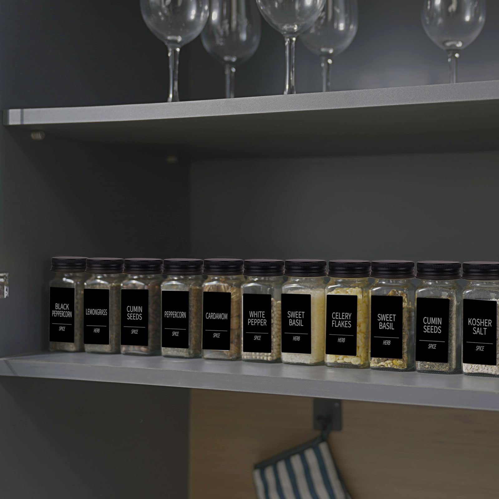 Churboro 480 pre-printed labels help quick spice identification.