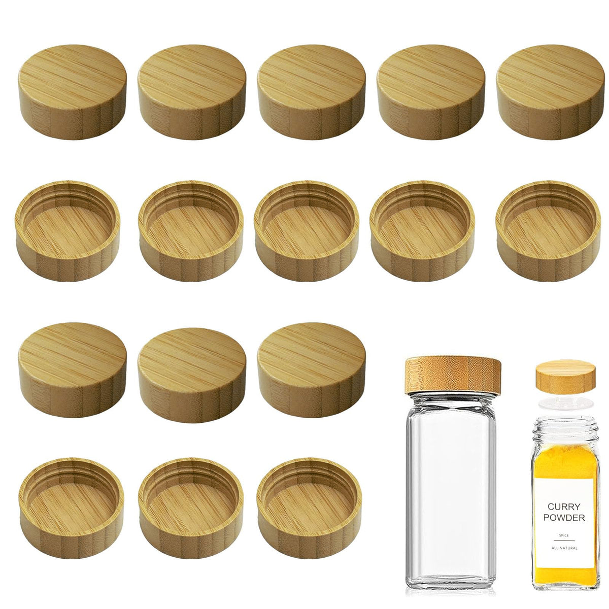 chyxqh bamboo spice lid square 4oz closeup shows natural material for airtight storage.