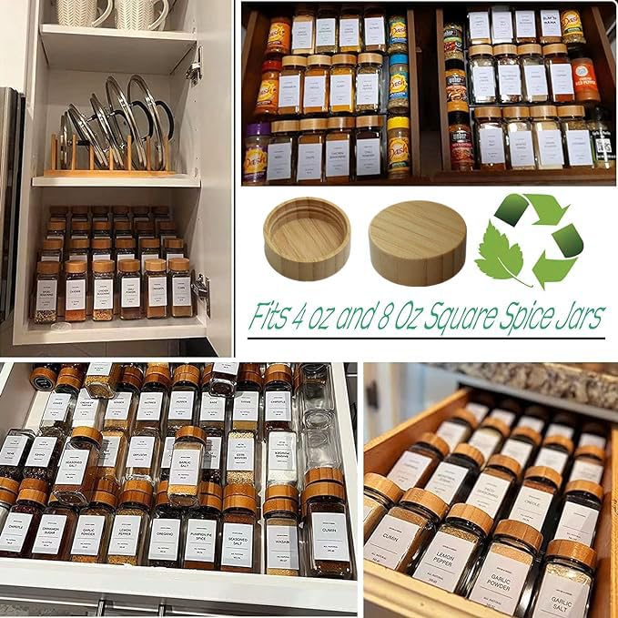 chyxqh bamboo spice lid square 8oz fit highlights compatibility with common bottle sizes.