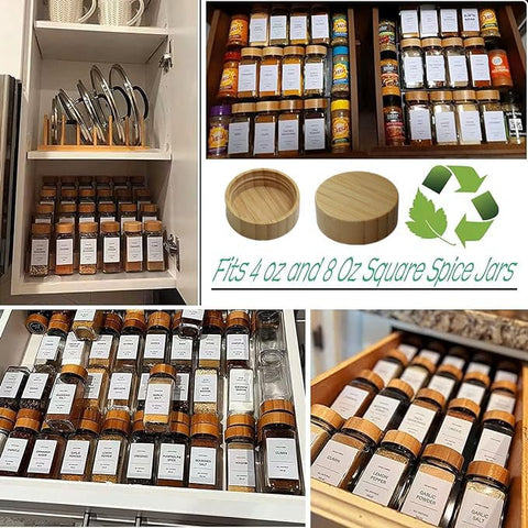 chyxqh bamboo spice lid square 8oz fit highlights compatibility with common bottle sizes.