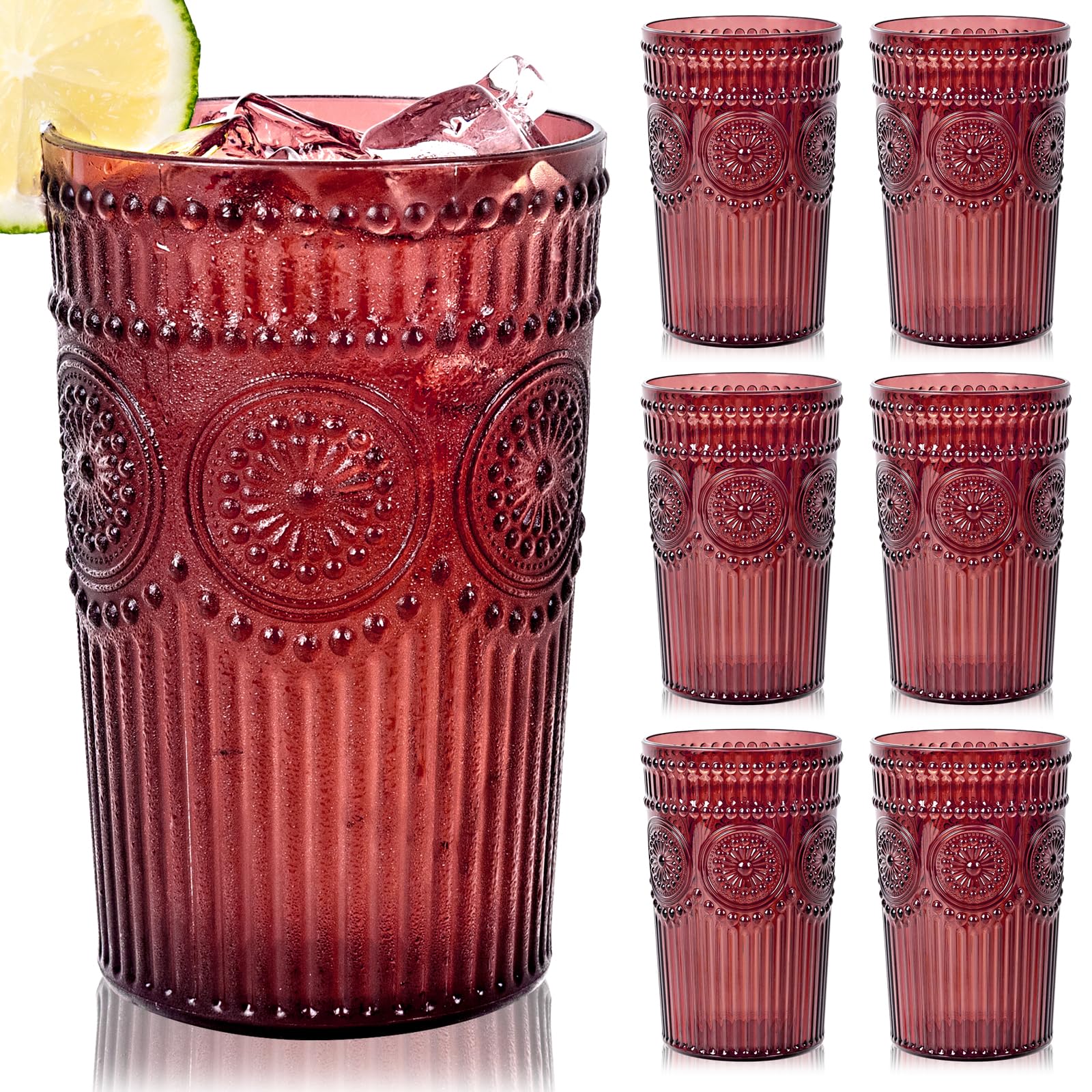 Ciaell 12-pack burgundy vintage glasses for stylish entertaining.
